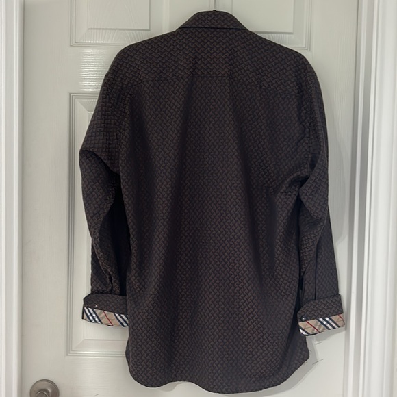 One Monarchy Mens stylish professional button up shirt Sz L NWT Brown Cuffed - Picture 7 of 10